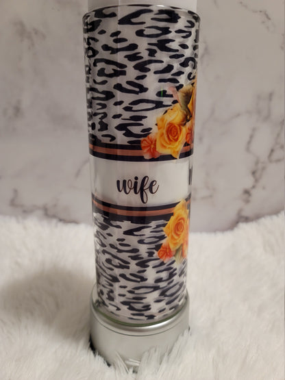 Mom Boss Wife Flower and Leopard Print Glass Bamboo Lid Tumbler