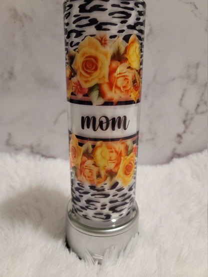 Mom Boss Wife Flower and Leopard Print Glass Bamboo Lid Tumbler