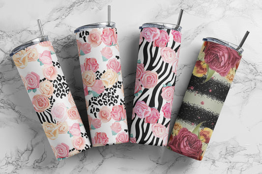 Flowers Roses Animal Print Leopard Zebra Stripes Tumbler