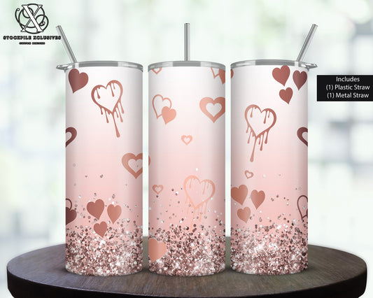 Personalized Hearts Pink Rose Gold Glitter Metallic Tumbler