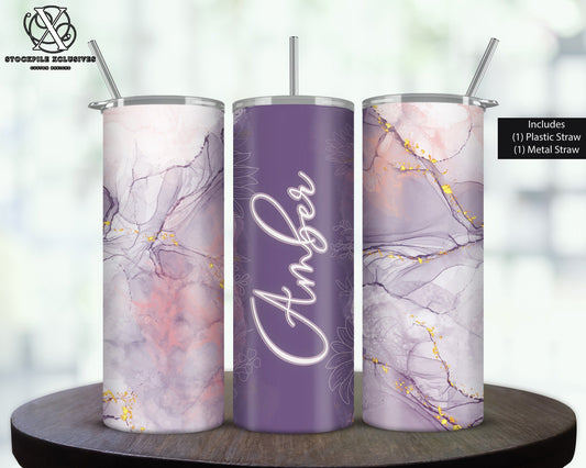 Purple Name Marble Tumbler, Cup Personalized, Name Cup With Straw, Name Tumbler Cup, Personalized Tumbler With Lid and Straw, Cup With Name