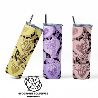 Leopard Print & Hearts Metallic Gradient Tumbler