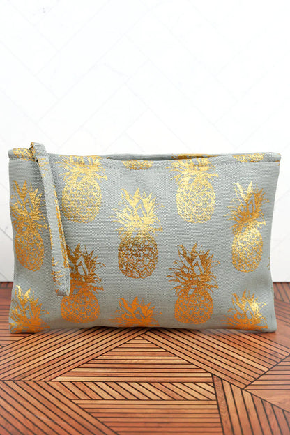 Metallic Gold & Gray Pineapple Wristlet Pouch