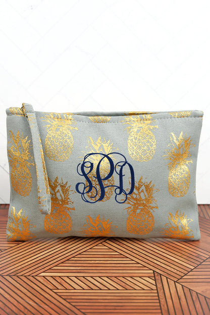 Metallic Gold & Gray Pineapple Wristlet Pouch